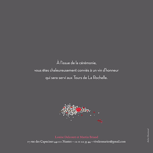 Faire-part de mariage Couronne de fleurs gris & rose - Verso