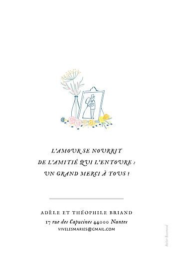 Carte de remerciement mariage Instant fleuri blanc - Verso
