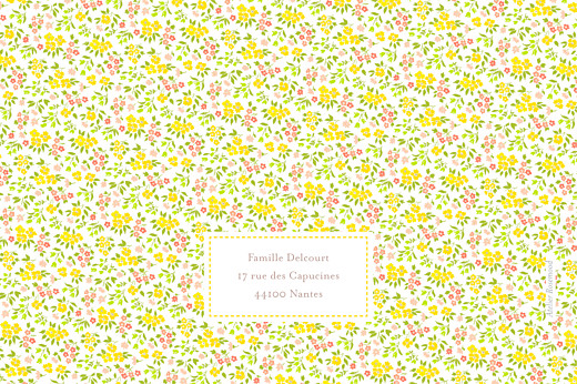 Faire-part de naissance Liberty tradition 2 photos jaune & corail Faire-part de naissance Liberty tradition 2 photos jaune & corail