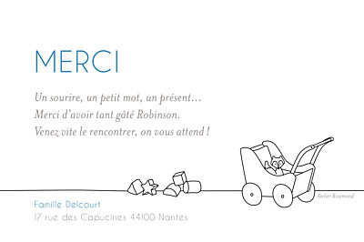 Carte de remerciement Merci little room photo blanc finition Carte de remerciement Merci little room photo blanc finition