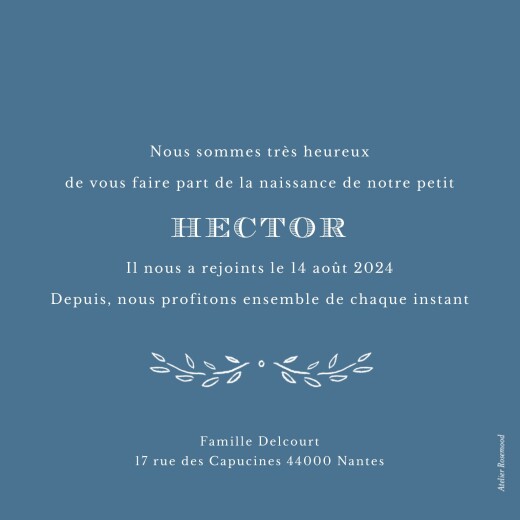 Faire-part de naissance Poème photo bleu gris - Verso Faire-part de naissance Poème photo bleu gris - Verso