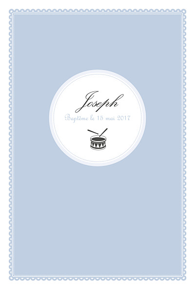 Menu de baptême Tambour bleu finition Menu de baptême Tambour bleu finition