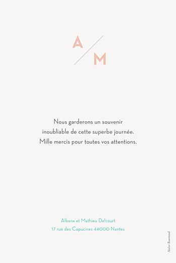 Carte de remerciement mariage Graphique portrait orange et turquoise - Verso Carte de remerciement mariage Graphique portrait orange et turquoise - Verso
