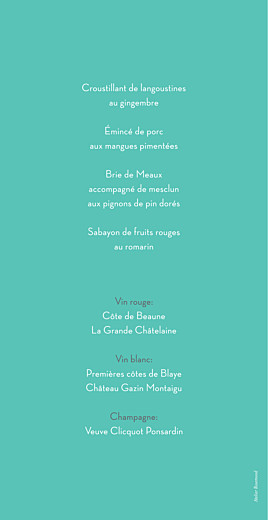 Menu de mariage Graphique orange et turquoise - Verso Menu de mariage Graphique orange et turquoise - Verso