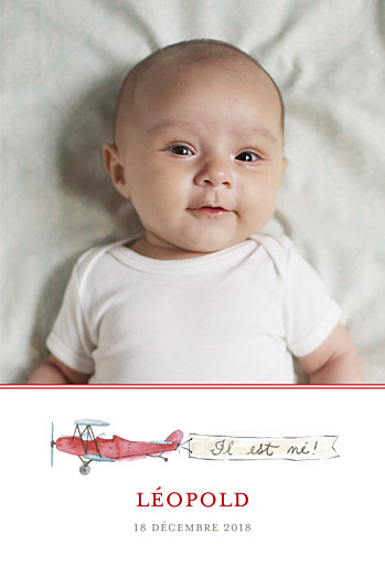 Faire-part de naissance Avion 3 photos rouge Faire-part de naissance Avion 3 photos rouge