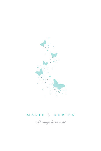 Faire-part de mariage Papillons portrait blanc et bleu Faire-part de mariage Papillons portrait blanc et bleu