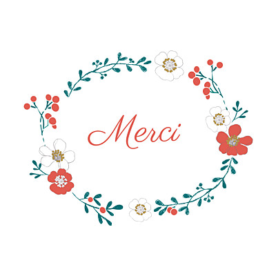 Carte de remerciement Couronne de fleurs vert rouge finition Carte de remerciement Couronne de fleurs vert rouge finition