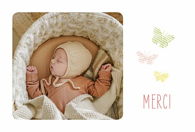 Carte de remerciement Merci papillons photo jaune finition Carte de remerciement Merci papillons photo jaune finition