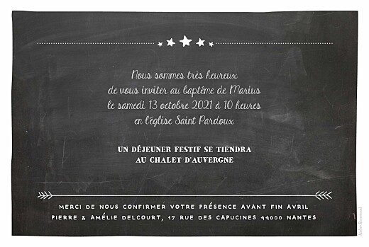 Faire-part de baptême Ardoise étoiles noir - Verso Faire-part de baptême Ardoise étoiles noir - Verso