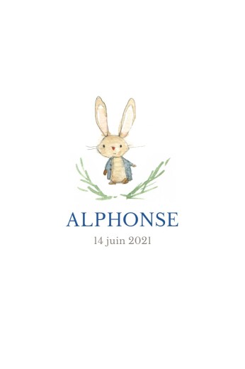 Faire-part de naissance Petit lapin portrait bleu Faire-part de naissance Petit lapin portrait bleu