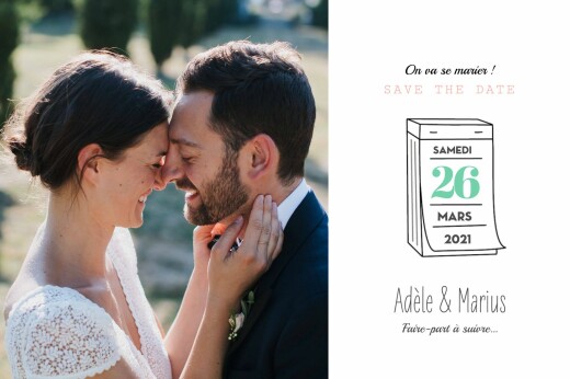 Save the Date Pictos corail et vert - Recto