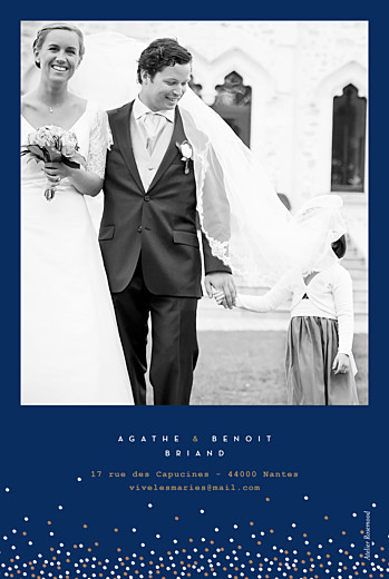 Carte de remerciement mariage Confetti bleu & blanc - Verso