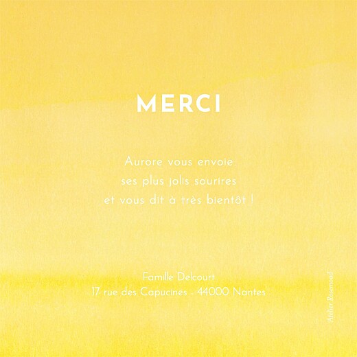 Carte de remerciement Petit aquarelle photo jaune - Verso