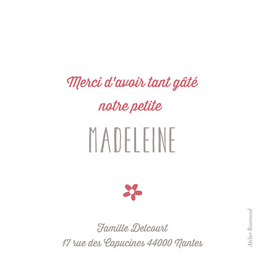 Carte de remerciement Merci prairie photo vieux rose - Verso Carte de remerciement Merci prairie photo vieux rose - Verso