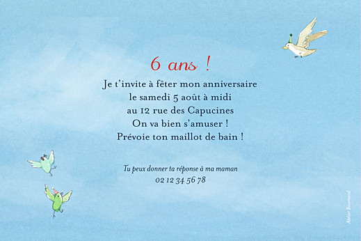 Carte d'anniversaire Conte d'été bleu - Verso Carte d'anniversaire Conte d'été bleu - Verso