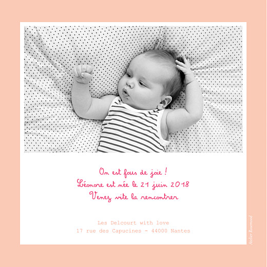 Faire-part de naissance Cherry chou photo rose - Verso Faire-part de naissance Cherry chou photo rose - Verso