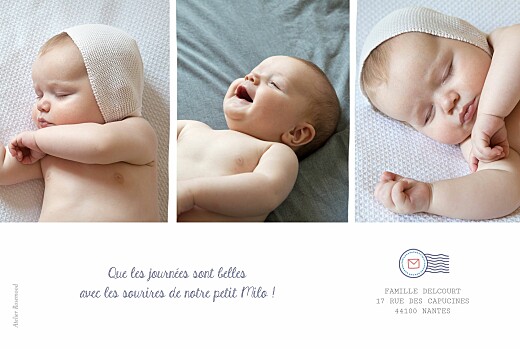 Faire-part de naissance Ruban pictos 4 photos blanc - Verso Faire-part de naissance Ruban pictos 4 photos blanc - Verso