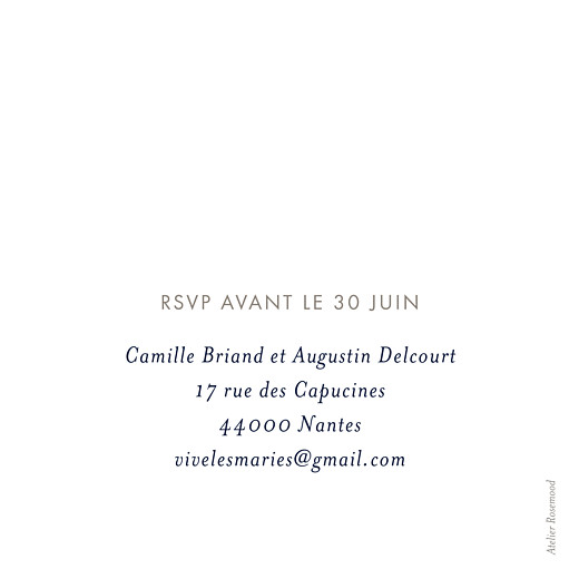 Carton d'invitation mariage Ombres florales bleu - Verso Carton d'invitation mariage Ombres florales bleu - Verso