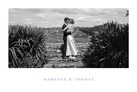 Carte de remerciement mariage Simple 1 photo paysage bleu & jaune