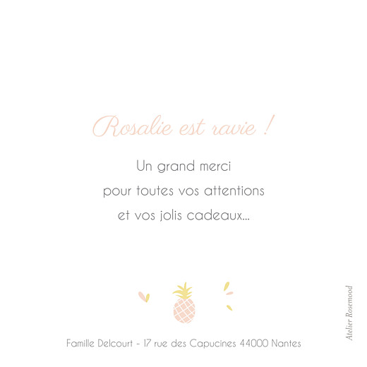 Carte de remerciement Petit ananas rose - Verso