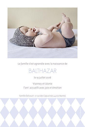 Faire-part de naissance Losanges portrait 2 photos bleu - Page 2 Faire-part de naissance Losanges portrait 2 photos bleu - Page 2