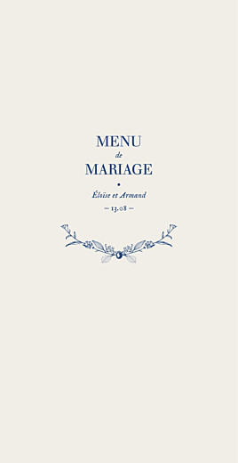 Menu de mariage Nature chic (4 pages) bleu - Page 1 Menu de mariage Nature chic (4 pages) bleu - Page 1