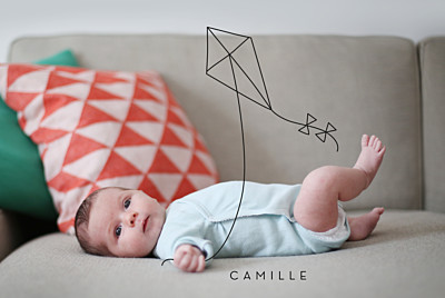 Faire-part de naissance Mon petit cerf-volant noir finition Faire-part de naissance Mon petit cerf-volant noir finition