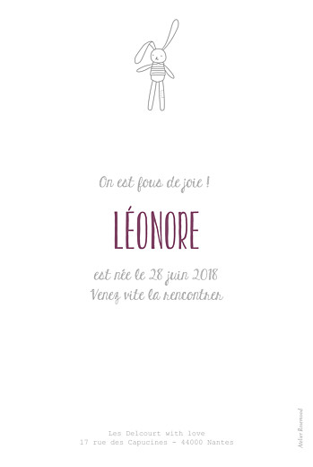 Faire-part de naissance Mon petit doudou lapin blanc Faire-part de naissance Mon petit doudou lapin blanc