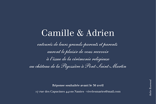 Carton d'invitation mariage Marin bleu - Verso