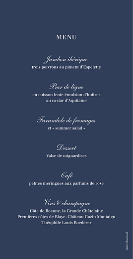 Menu de mariage Marin RV bleu - Verso Menu de mariage Marin RV bleu - Verso