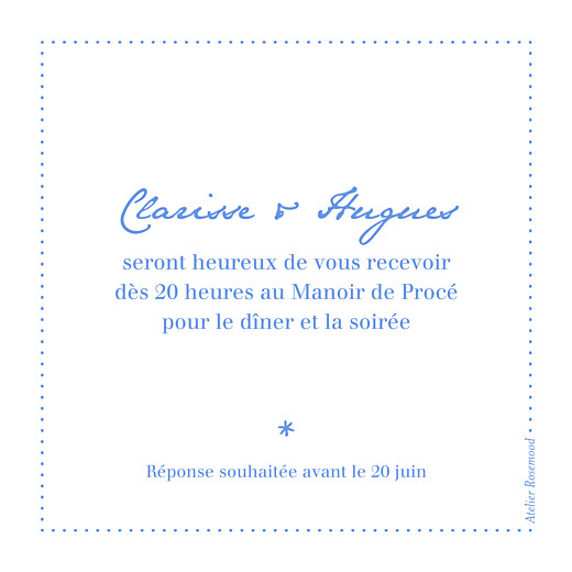 Carton d'invitation mariage Carré contemporain bleu - Verso Carton d'invitation mariage Carré contemporain bleu - Verso
