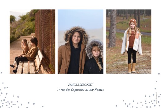 Carte de voeux Flocons de Noël 3 photos bleu - Verso Carte de voeux Flocons de Noël 3 photos bleu - Verso