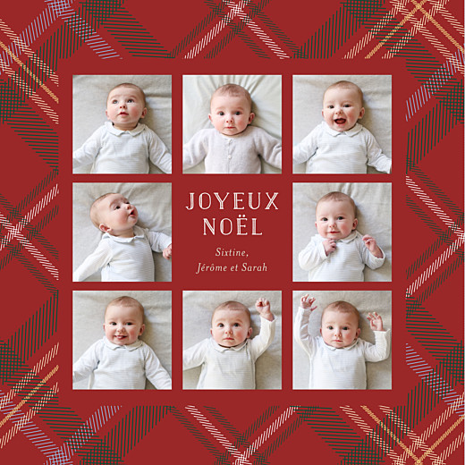 Carte de voeux Noël écossais 8 photos rouge Carte de voeux Noël écossais 8 photos rouge