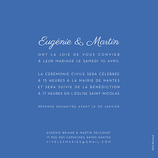 Faire-part de mariage Justifié contemporain bleu - Page 2 Faire-part de mariage Justifié contemporain bleu - Page 2