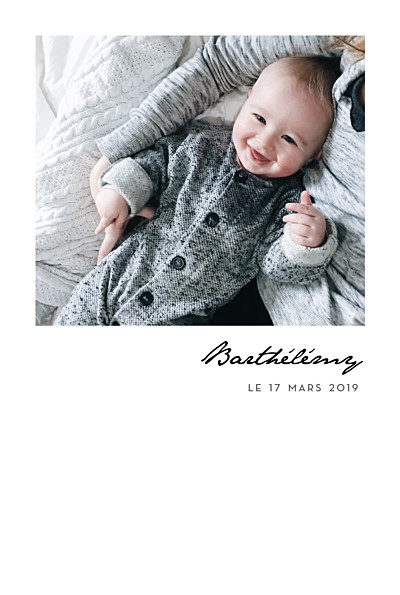 Faire-part de naissance Un joli mot portrait blanc finition Faire-part de naissance Un joli mot portrait blanc finition