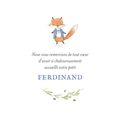 Carte de remerciement Petit renard aquarelle photo bleu finition Carte de remerciement Petit renard aquarelle photo bleu finition
