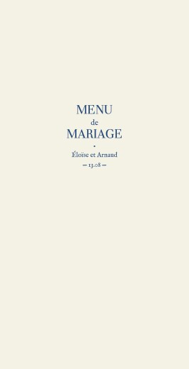 Menu de mariage Nature chic (4 pages) dorure bleu - Page 1