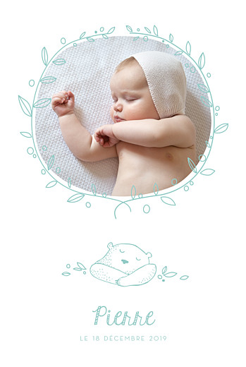 Faire-part de naissance Petit ours photo RV vert d'eau - Recto Faire-part de naissance Petit ours photo RV vert d'eau - Recto