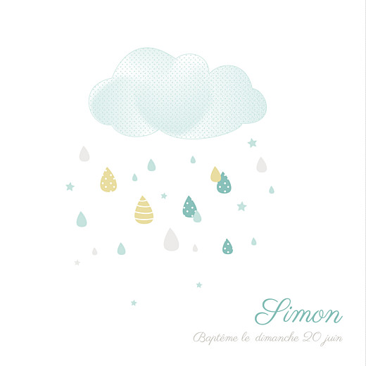 Faire-part de baptême Tombe la pluie bleu - Recto Faire-part de baptême Tombe la pluie bleu - Recto