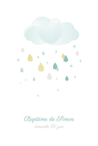 Faire-part de baptême Tombe la pluie photo bleu finition Faire-part de baptême Tombe la pluie photo bleu finition
