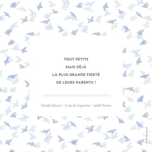Faire-part de naissance Envolée d'oiseaux jumeaux bleu - Page 4 Faire-part de naissance Envolée d'oiseaux jumeaux bleu - Page 4