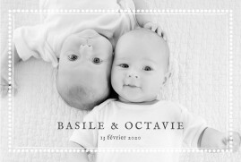 Faire-part de naissance Ma perle jumeaux 3 photos blanc