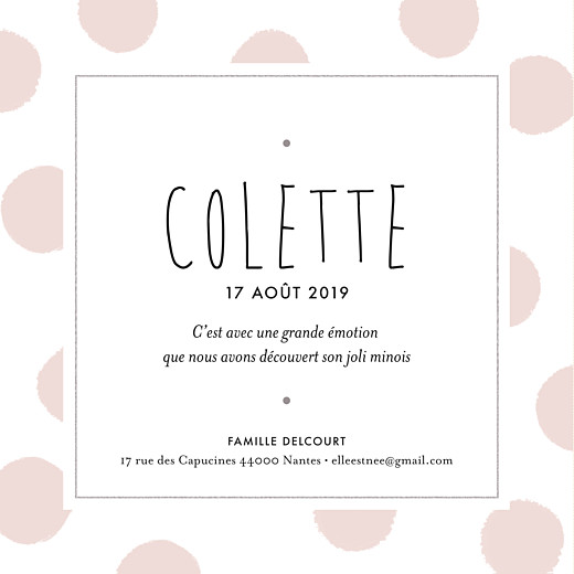 Faire-part de naissance Big dots carré rose Faire-part de naissance Big dots carré rose