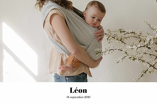 Faire-part de naissance Chic 1 photo paysage blanc - Recto Faire-part de naissance Chic 1 photo paysage blanc - Recto