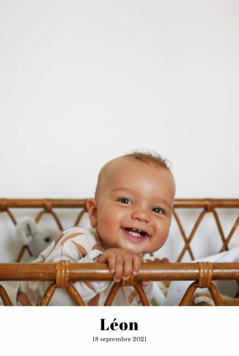 Faire-part de naissance Chic 1 photo portrait blanc - Recto Faire-part de naissance Chic 1 photo portrait blanc - Recto