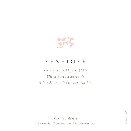 Faire-part de naissance Comptine RV rose - Verso Faire-part de naissance Comptine RV rose - Verso