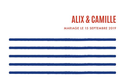 Marque-table mariage Marinière bleu & orange - Verso