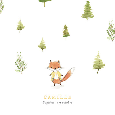 Faire-part de baptême Renard aquarelle blanc finition Faire-part de baptême Renard aquarelle blanc finition