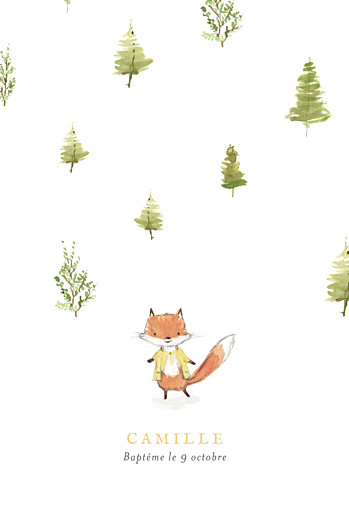 Menu de baptême Renard aquarelle blanc - Page 1 Menu de baptême Renard aquarelle blanc - Page 1