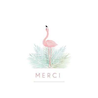 Carte de remerciement Petit flamant rose blanc finition Carte de remerciement Petit flamant rose blanc finition
